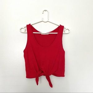 RED CROPPED FRONT TIE TANK TOP BY WILFRED FREE